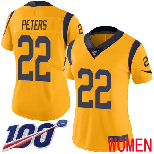 Los Angeles Rams Limited Gold Women Marcus Peters Jersey NFL Football #22 100th Season Rush Vapor Untouchable->los angeles rams->NFL Jersey